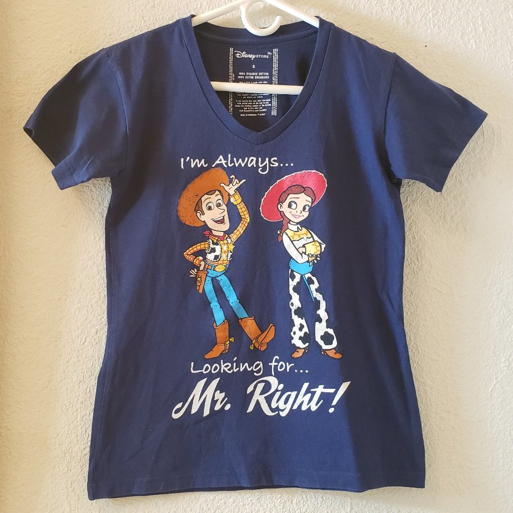 Disney Store Womens Toy Story Graphic T-Shirt Sz SMALL Woody and Jessie